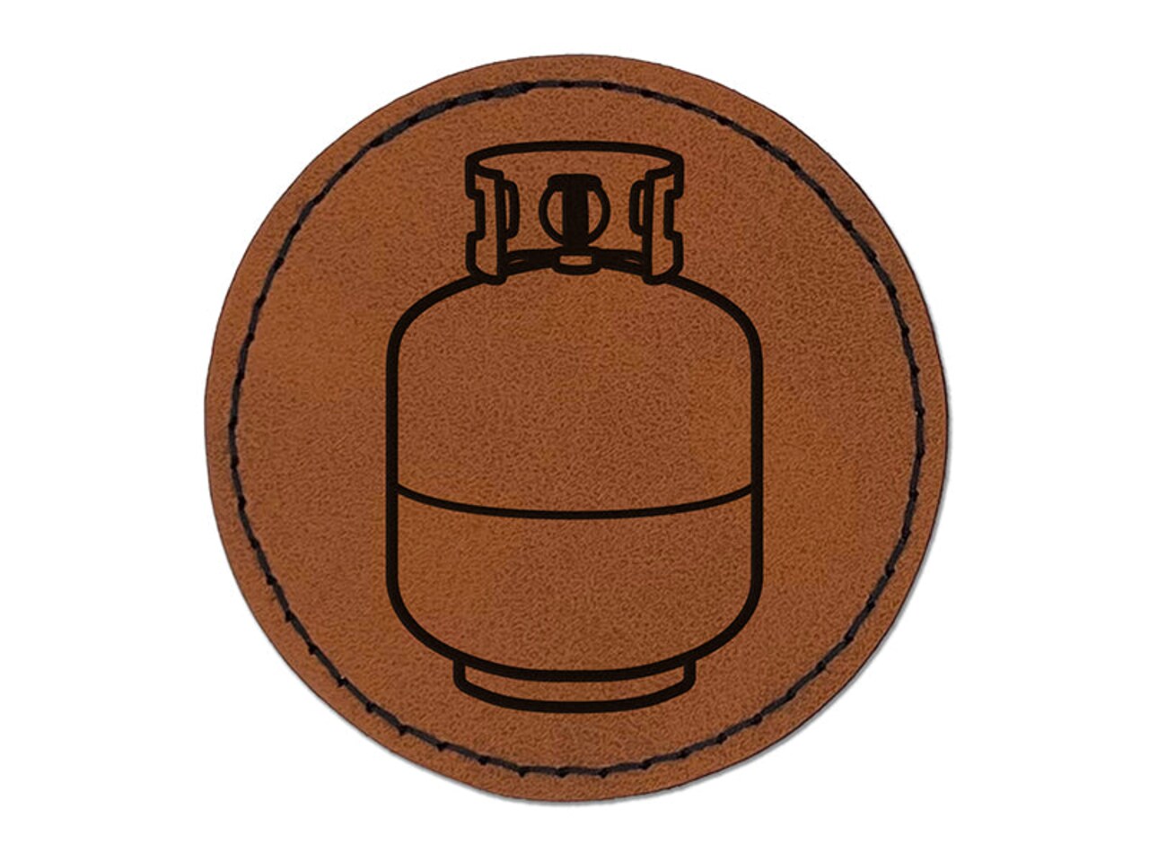Propane Gas Tank BBQ Grilling Round Iron-On Engraved Faux Leather Patch Applique - 2.5"